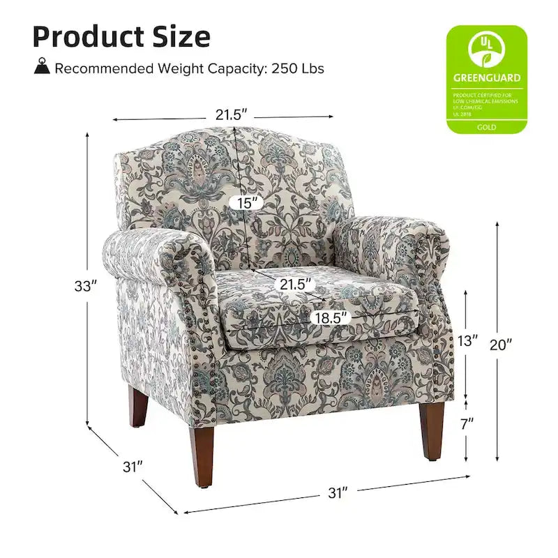 Fauteuil Giampiero en bois rembourré avec clous décoratifs par HULALA HOME