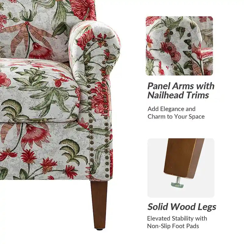 Fauteuil Giampiero en bois rembourré avec clous décoratifs par HULALA HOME