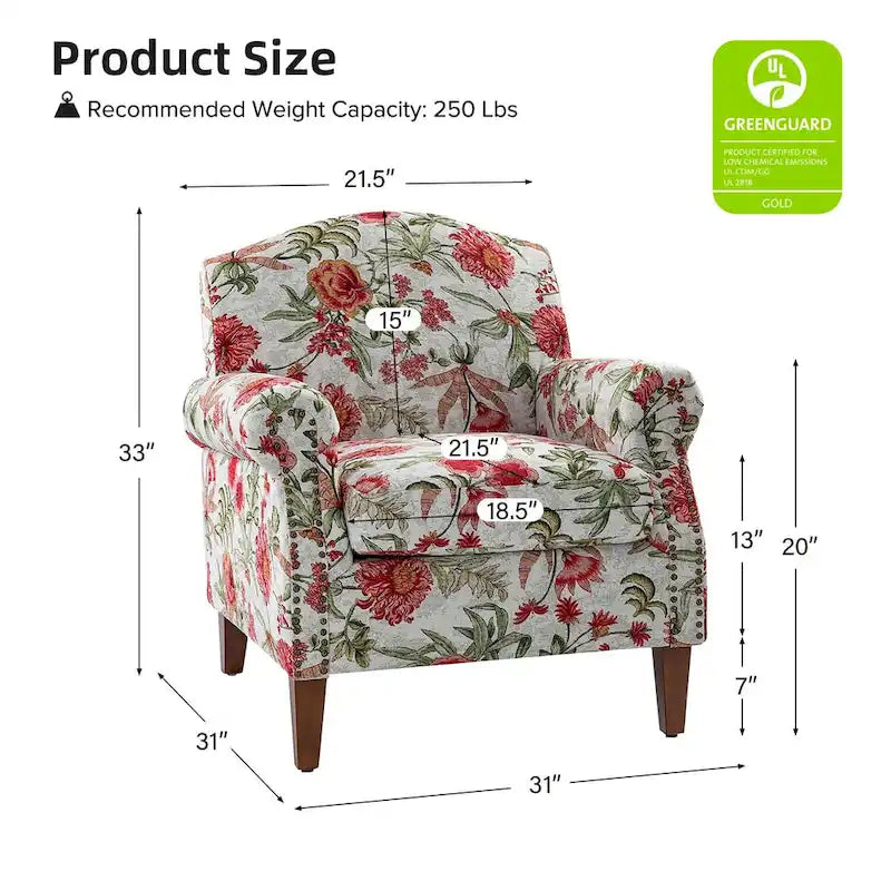 Fauteuil Giampiero en bois rembourré avec clous décoratifs par HULALA HOME