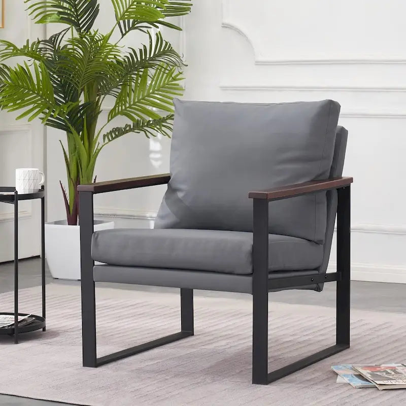 MCombo Modern Accent Chair with Upholstered Cushion, Faux Leather HQ304