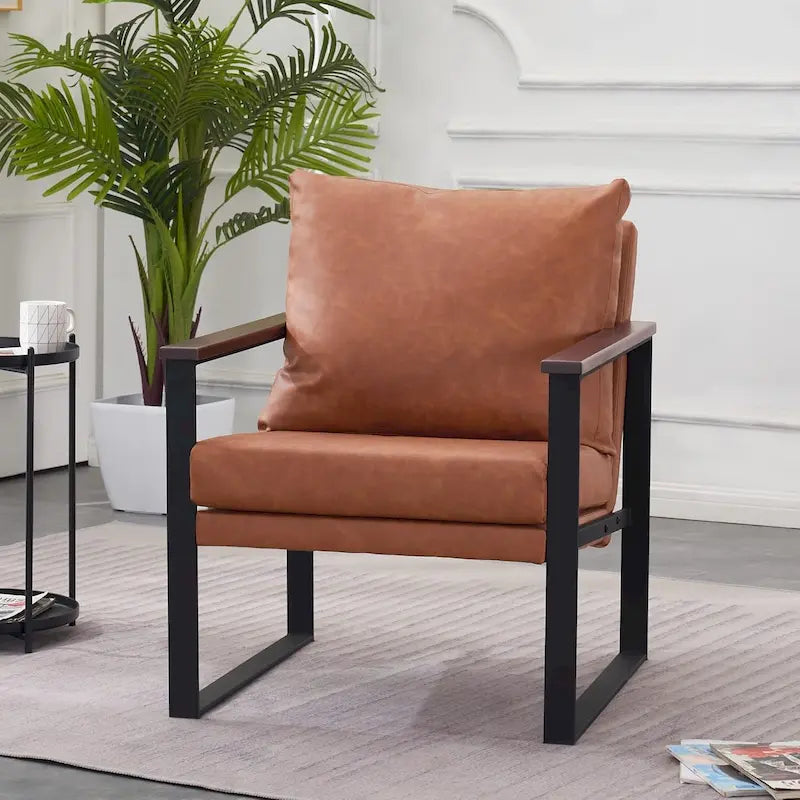 MCombo Modern Accent Chair with Upholstered Cushion, Faux Leather HQ304