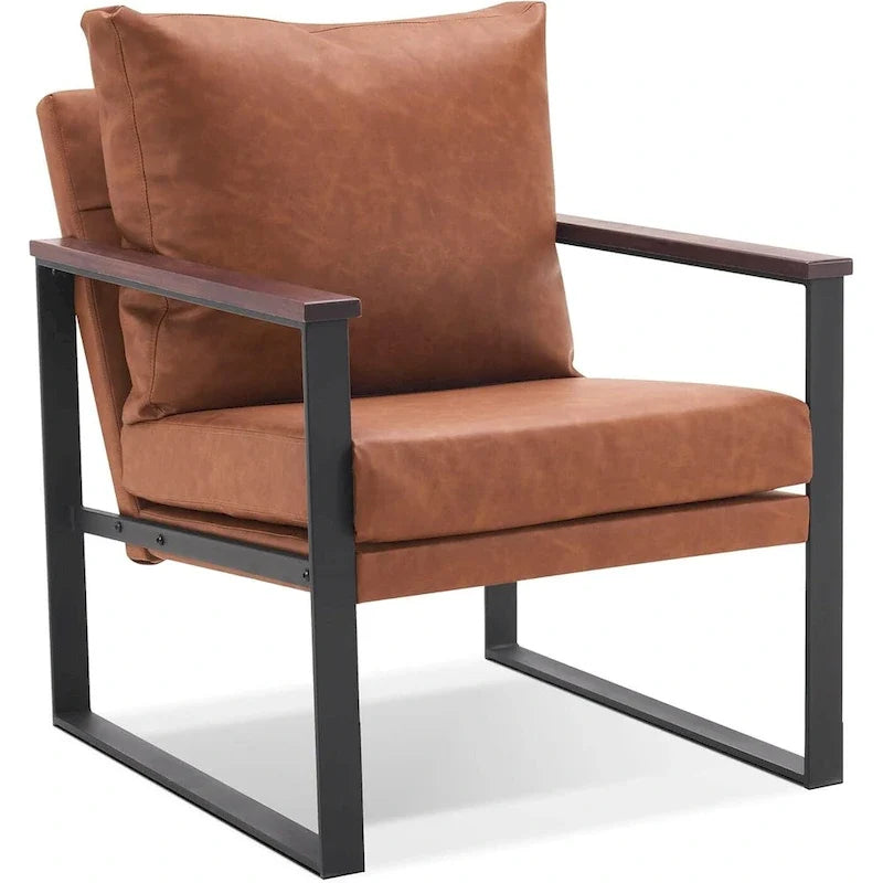 MCombo Modern Accent Chair with Upholstered Cushion, Faux Leather HQ304