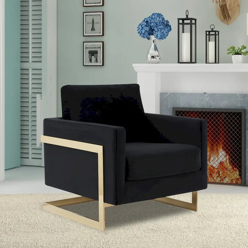 Fauteuil d'appoint en velours LeisureMod Lincoln de style milieu de siècle avec cadre doré - 34