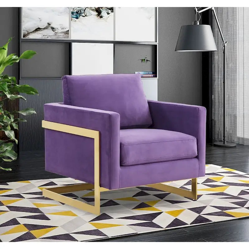 Fauteuil d'appoint en velours LeisureMod Lincoln de style milieu de siècle avec cadre doré - 34