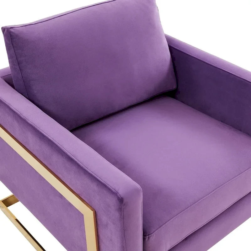 Fauteuil d'appoint en velours LeisureMod Lincoln de style milieu de siècle avec cadre doré - 34