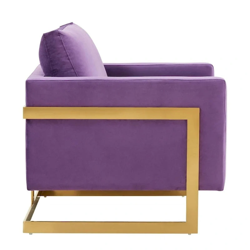 Fauteuil d'appoint en velours LeisureMod Lincoln de style milieu de siècle avec cadre doré - 34