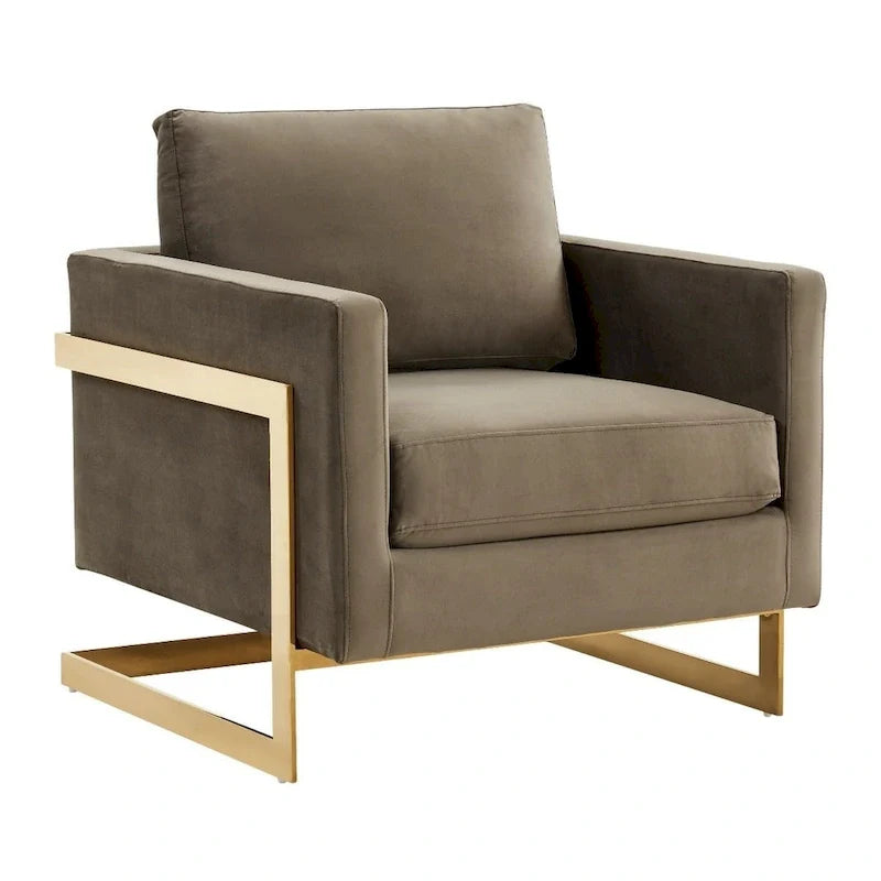 Fauteuil d'appoint en velours LeisureMod Lincoln de style milieu de siècle avec cadre doré - 34