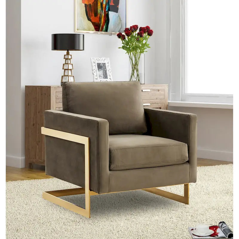 Fauteuil d'appoint en velours LeisureMod Lincoln de style milieu de siècle avec cadre doré - 34