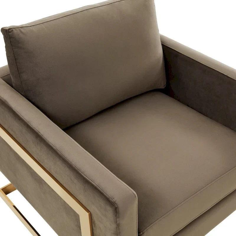 Fauteuil d'appoint en velours LeisureMod Lincoln de style milieu de siècle avec cadre doré - 34