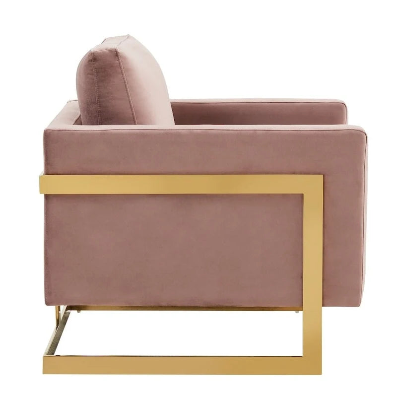 Fauteuil d'appoint en velours LeisureMod Lincoln de style milieu de siècle avec cadre doré - 34