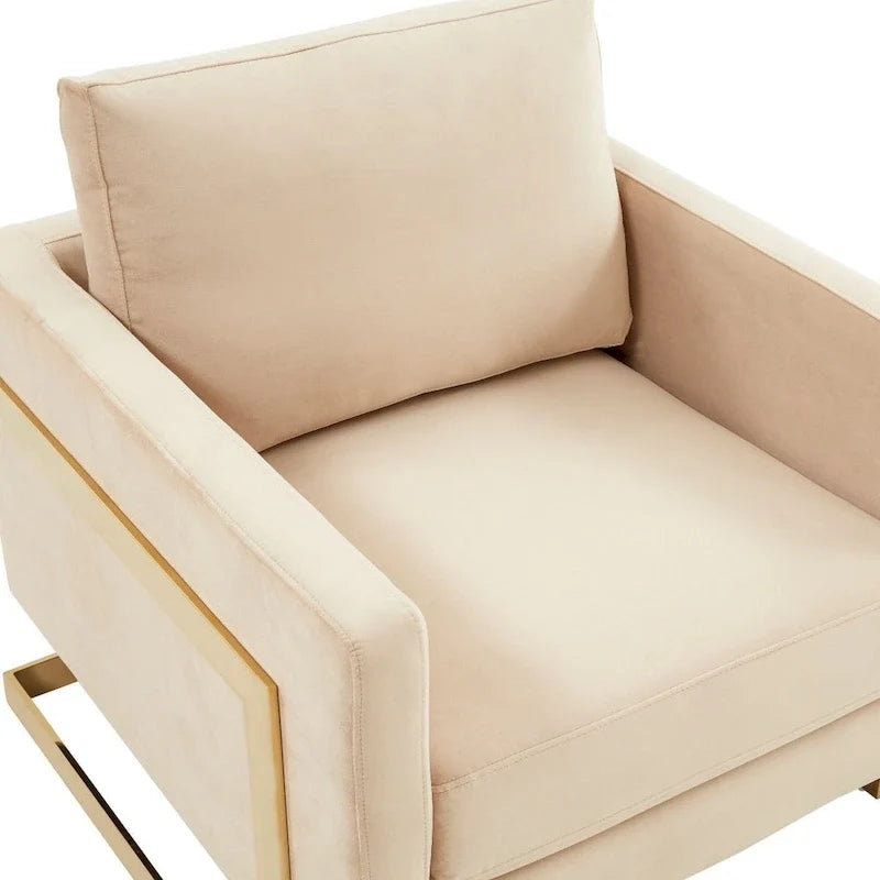 Fauteuil d'appoint en velours LeisureMod Lincoln de style milieu de siècle avec cadre doré - 34