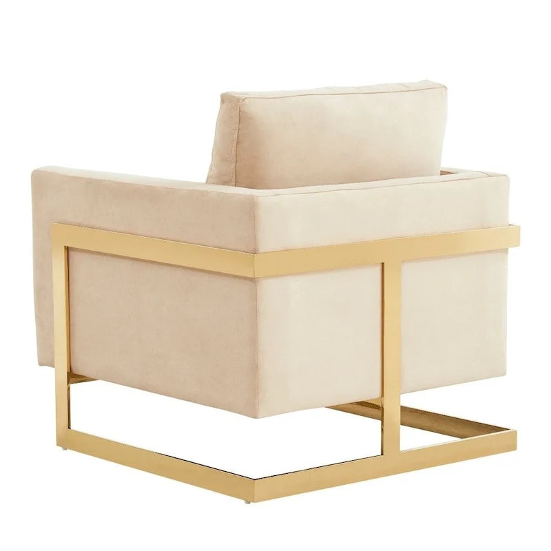 Fauteuil d'appoint en velours LeisureMod Lincoln de style milieu de siècle avec cadre doré - 34