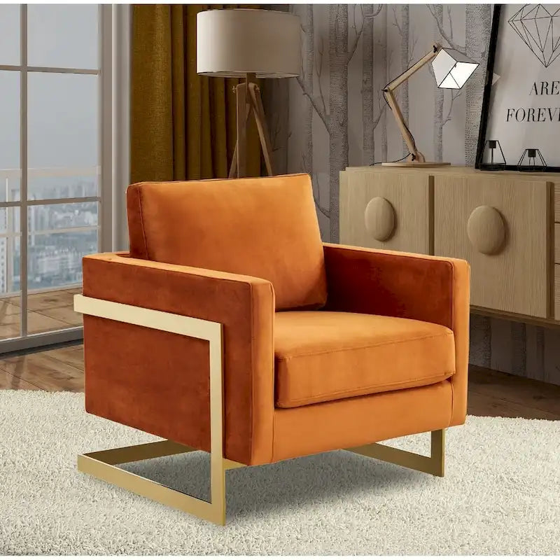 Fauteuil d'appoint en velours LeisureMod Lincoln de style milieu de siècle avec cadre doré - 34