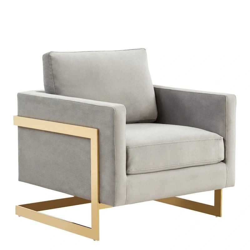 Fauteuil d'appoint en velours LeisureMod Lincoln de style milieu de siècle avec cadre doré - 34