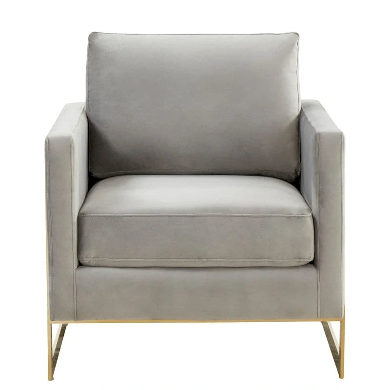 Fauteuil d'appoint en velours LeisureMod Lincoln de style milieu de siècle avec cadre doré - 34