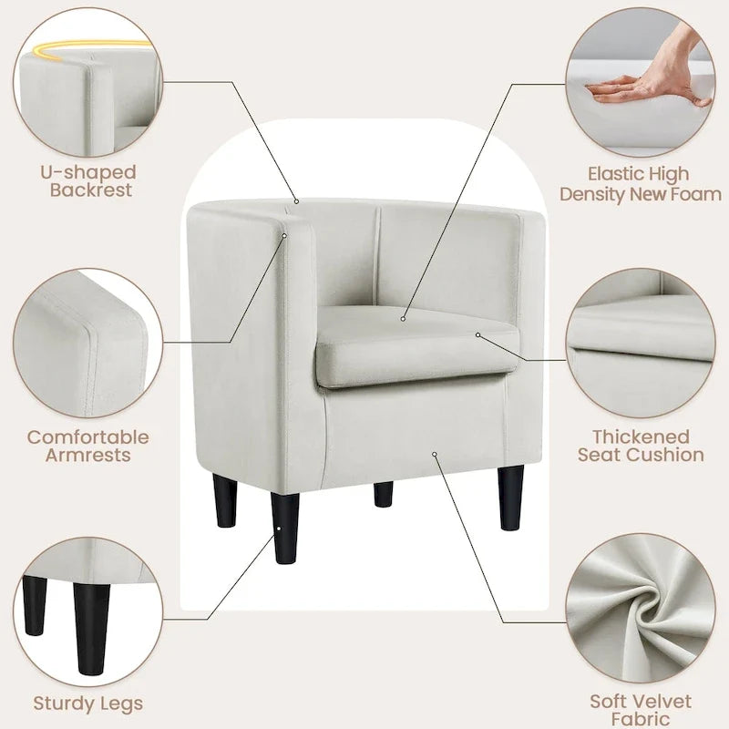 Yaheetech Fauteuil club moderne en velours en forme de tonneau