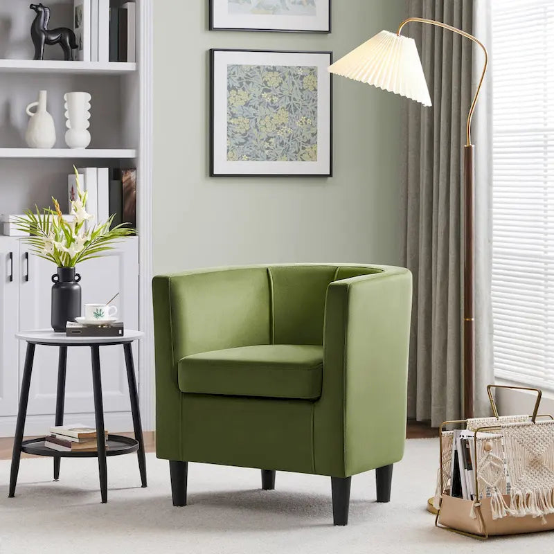 Yaheetech Fauteuil club moderne en velours en forme de tonneau