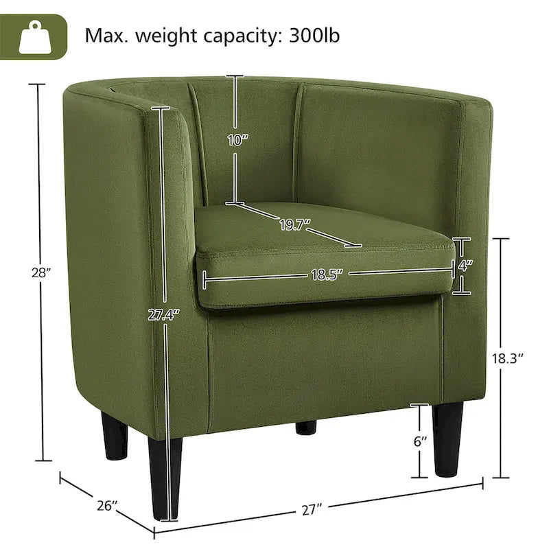 Yaheetech Fauteuil club moderne en velours en forme de tonneau