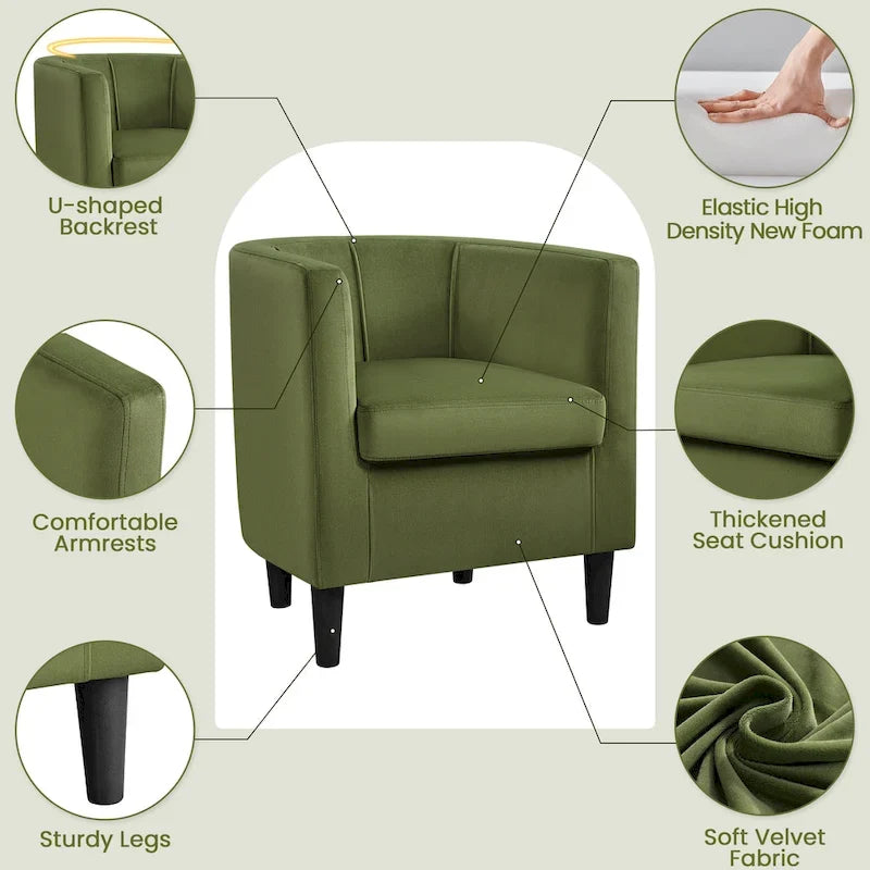 Yaheetech Fauteuil club moderne en velours en forme de tonneau