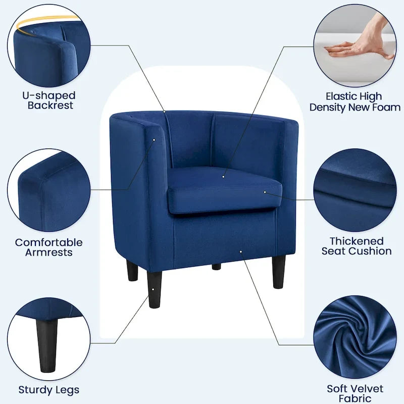Yaheetech Fauteuil club moderne en velours en forme de tonneau