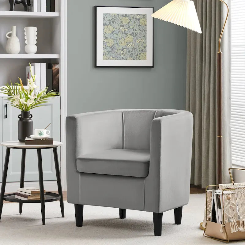 Yaheetech Fauteuil club moderne en velours en forme de tonneau