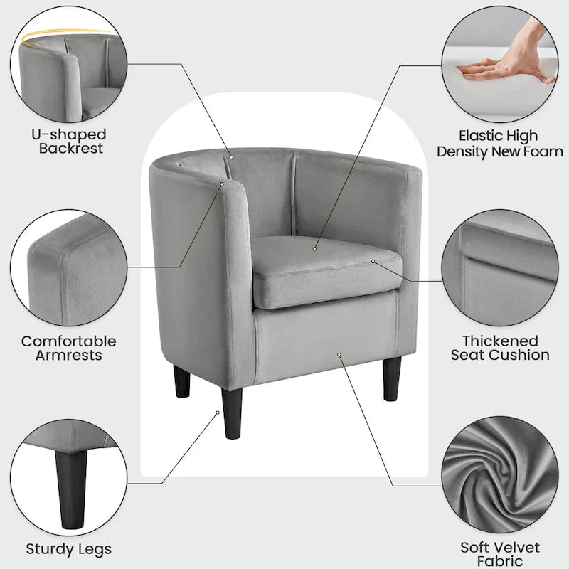 Yaheetech Fauteuil club moderne en velours en forme de tonneau