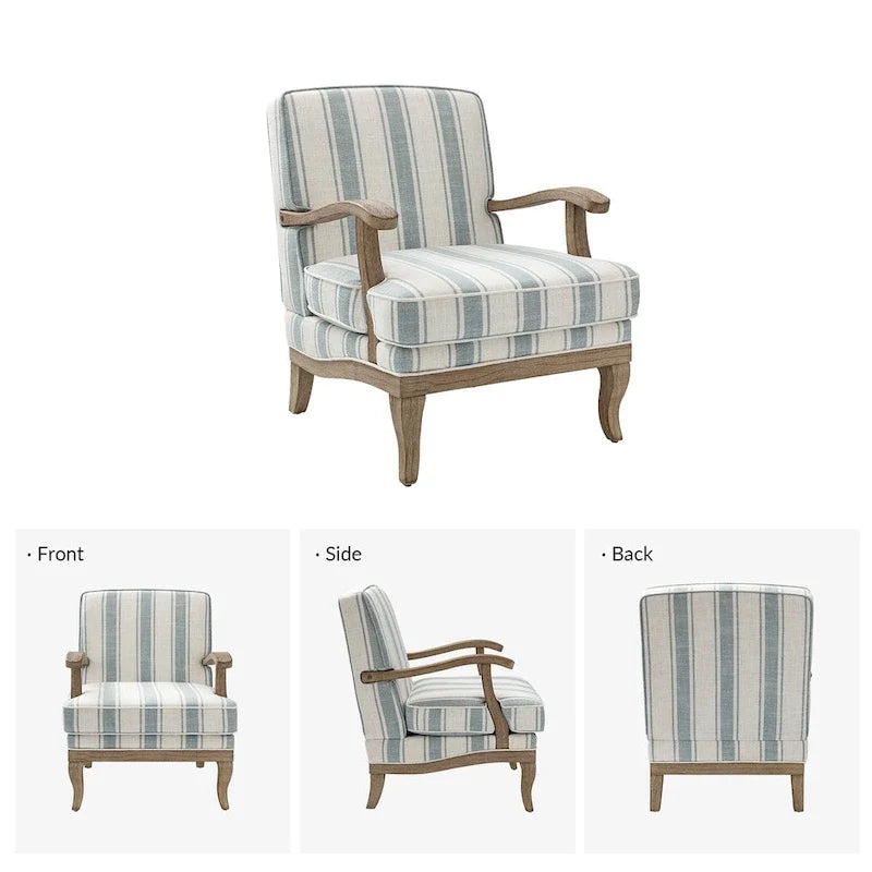 Fauteuil Rinaldo Farmhouse en polyester avec pieds en bois massif, lot de 2, par HULALA HOME