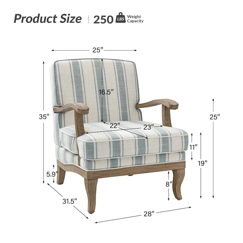 Fauteuil Rinaldo Farmhouse en polyester avec pieds en bois massif, lot de 2, par HULALA HOME