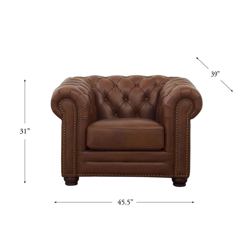 Hydeline Aliso Top Grain Leather Chesterfield Chair with Memory Foam and Springs