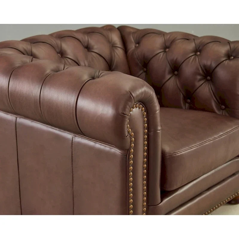 Fauteuil Chesterfield Hydeline Aliso en cuir pleine fleur avec mousse à mémoire de forme et ressorts