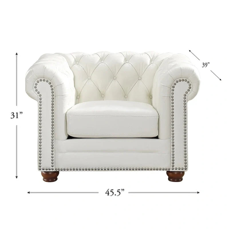 Fauteuil Chesterfield Hydeline Aliso en cuir pleine fleur avec mousse à mémoire de forme et ressorts