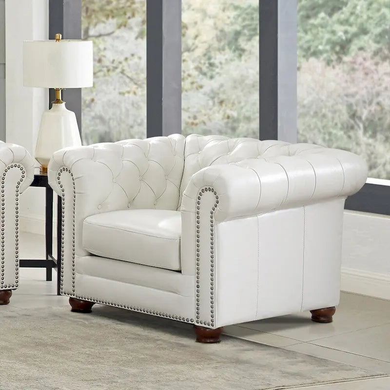 Fauteuil Chesterfield Hydeline Aliso en cuir pleine fleur avec mousse à mémoire de forme et ressorts