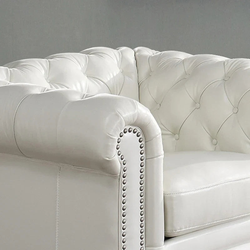 Fauteuil Chesterfield Hydeline Aliso en cuir pleine fleur avec mousse à mémoire de forme et ressorts