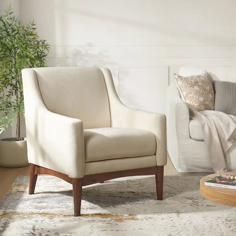 Francis Mid-century Modern Upholstered Armchair with Sloped Arms and Solid Wood Legs by HULALA HOME