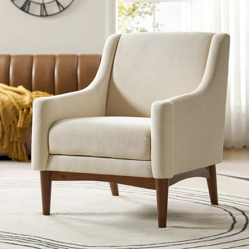 Francis Mid-century Modern Upholstered Armchair with Sloped Arms and Solid Wood Legs by HULALA HOME