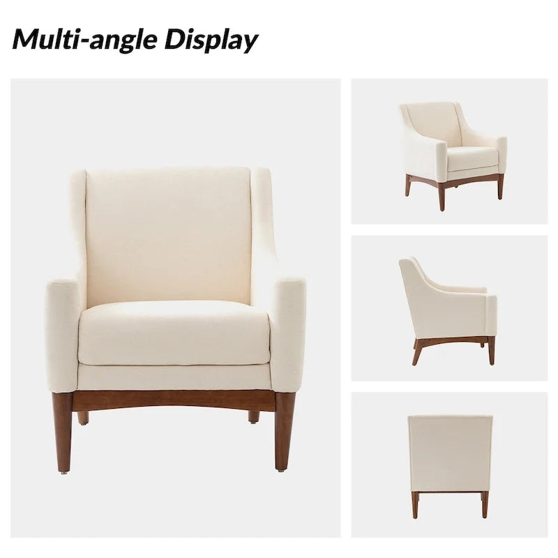 Francis Mid-century Modern Upholstered Armchair with Sloped Arms and Solid Wood Legs by HULALA HOME