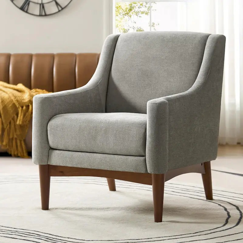 Francis Mid-century Modern Upholstered Armchair with Sloped Arms and Solid Wood Legs by HULALA HOME