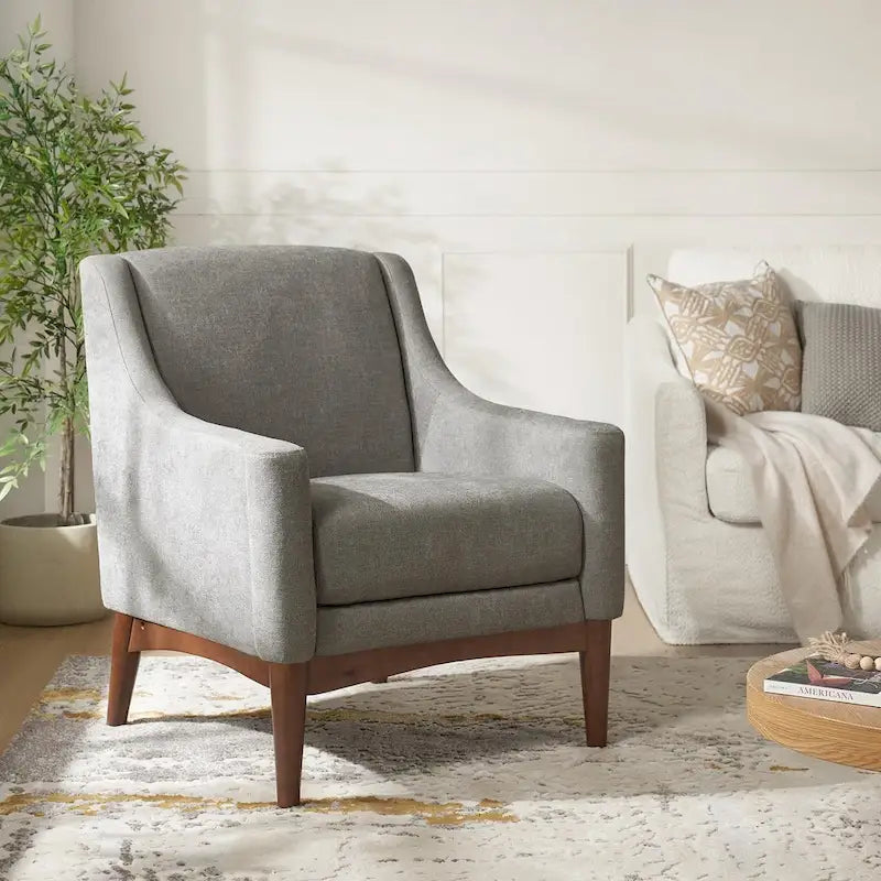 Francis Mid-century Modern Upholstered Armchair with Sloped Arms and Solid Wood Legs by HULALA HOME