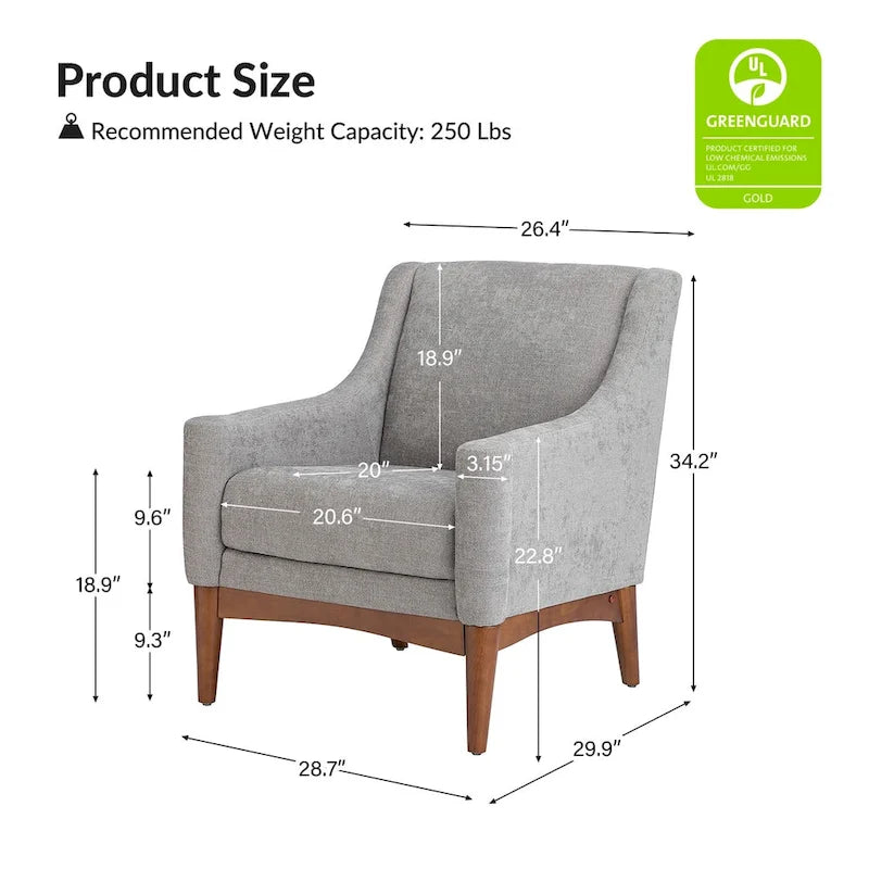 Francis Mid-century Modern Upholstered Armchair with Sloped Arms and Solid Wood Legs by HULALA HOME