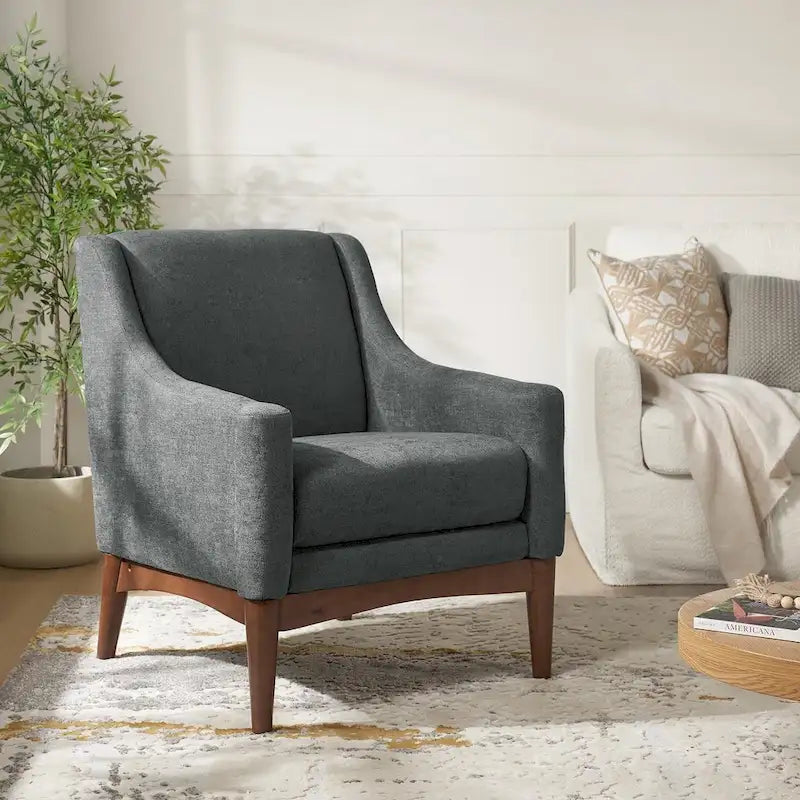 Francis Mid-century Modern Upholstered Armchair with Sloped Arms and Solid Wood Legs by HULALA HOME