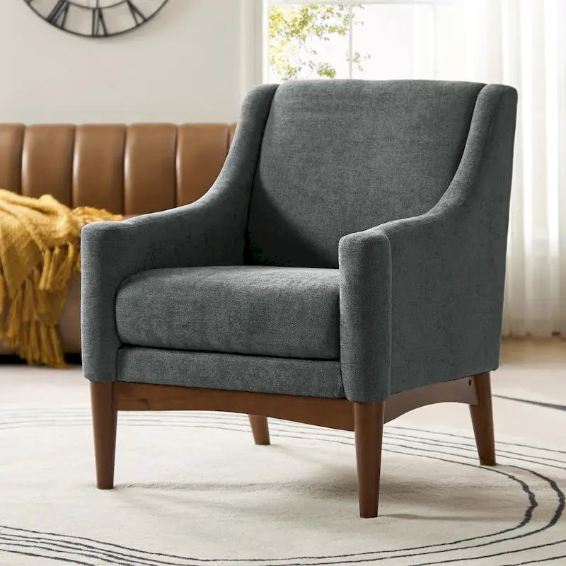 Francis Mid-century Modern Upholstered Armchair with Sloped Arms and Solid Wood Legs by HULALA HOME