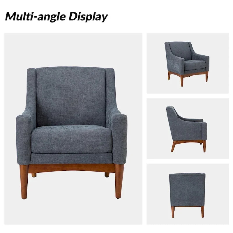 Francis Mid-century Modern Upholstered Armchair with Sloped Arms and Solid Wood Legs by HULALA HOME