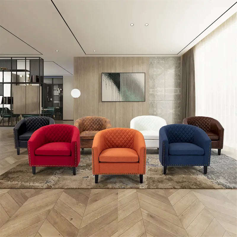 Fauteuil d'appoint avec clous décoratifs et pieds en bois massif pour salon