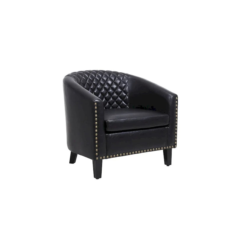 Fauteuil d'appoint avec clous décoratifs et pieds en bois massif pour salon
