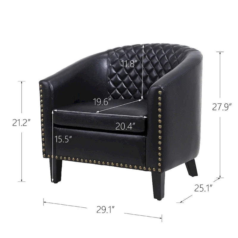 Fauteuil d'appoint avec clous décoratifs et pieds en bois massif pour salon