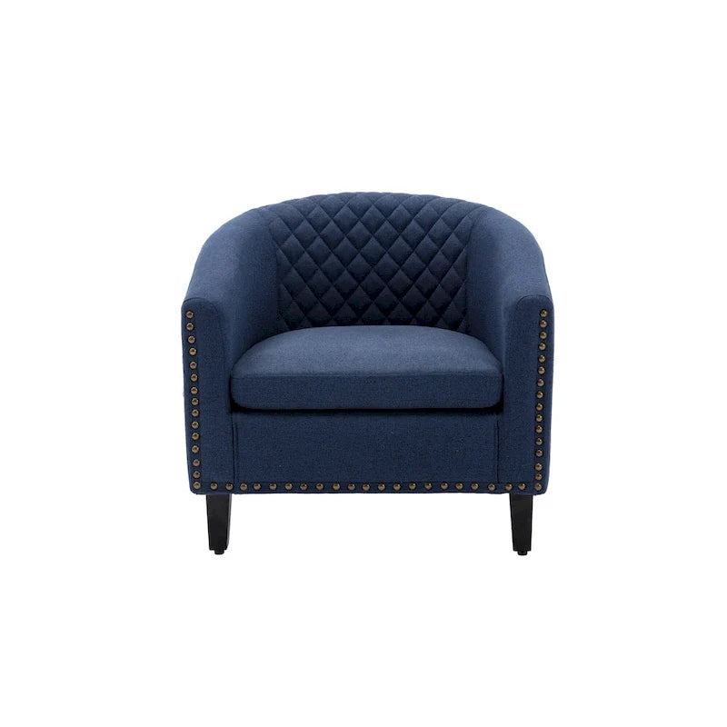 Fauteuil d'appoint avec clous décoratifs et pieds en bois massif pour salon