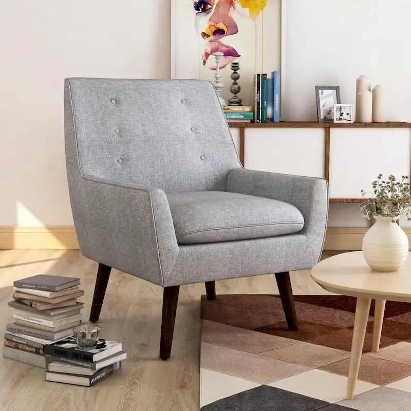 Valla Modern Wood Button Tufted Flared Arms Accent Chair by Carson Carrington