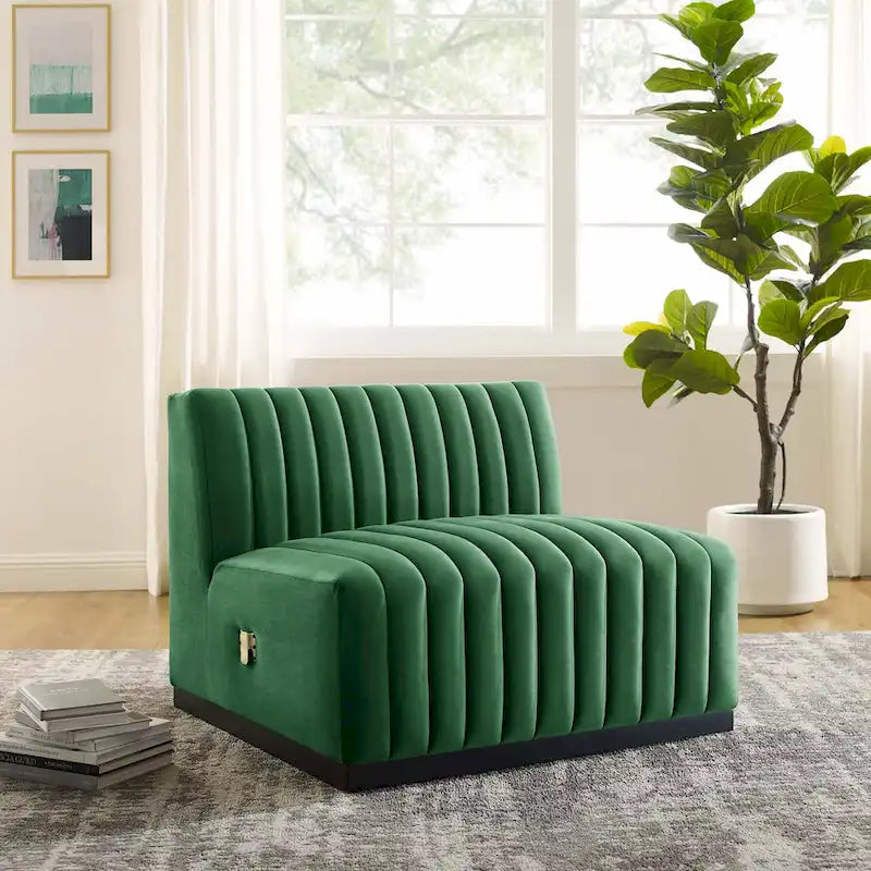 Fauteuil sans accoudoirs Conjure Channel en velours tufté de performance