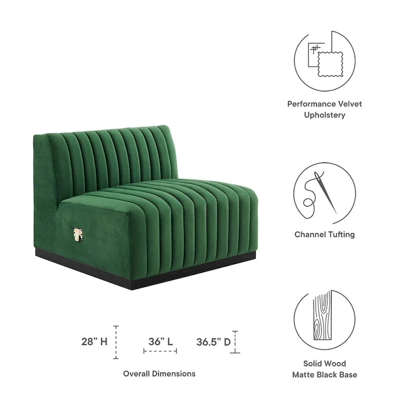 Fauteuil sans accoudoirs Conjure Channel en velours tufté de performance