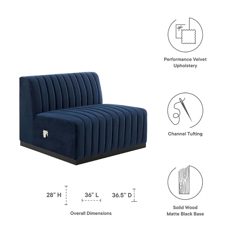 Fauteuil sans accoudoirs Conjure Channel en velours tufté de performance